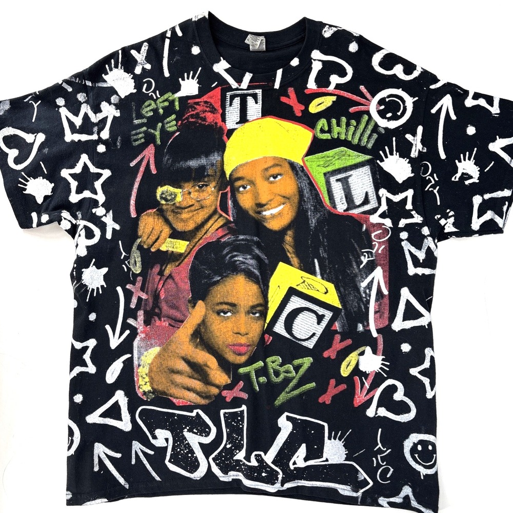 Backstock Co TLC T-Boz Left Eye Chilli Double Sided Rap Tee Shirt XL All Over